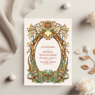 Convite Casamento Floral Vintage Art Nouveau
