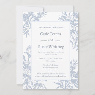 Convite Casamento Floral Vintage Azul Empoeirado