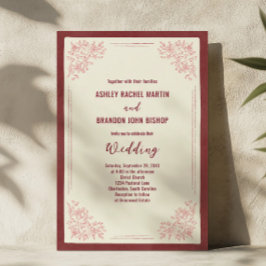 Convite Casamento Floral Vintage Borgonha Jardim de Famíli