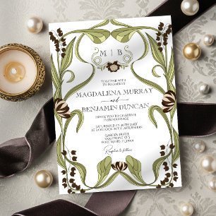 Convite Casamento Floral Vintage Café com Leite Arte Nova