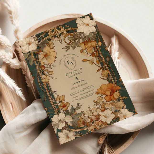 Convite Casamento Floral Vintage Elegante (Criador carregado)