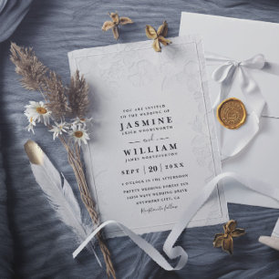 Convite Casamento Floral Vintage Elegante com Relevo Ornat
