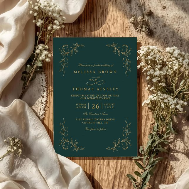 Convite Casamento Floral Vintage Elegante Romântico Código (Criador carregado)