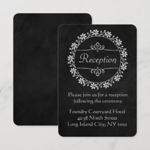 Convite Casamento Floral Vintage em Quadro Negro de Recepç