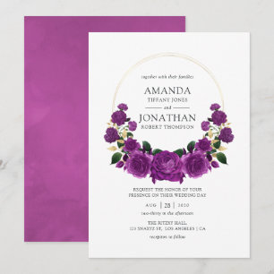 Convite Casamento Floral Vintage em Roxo e Dourado