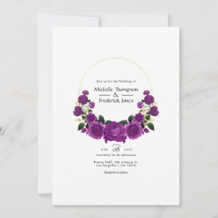 Convite Casamento Floral Vintage em Roxo e Dourado