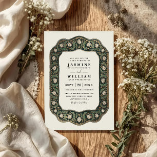 Convite Casamento Floral Vintage Esmeralda Código QR Elega