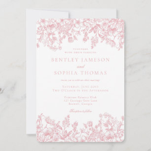 Convite Casamento Floral Vintage Francês Chinoiserie Rosa