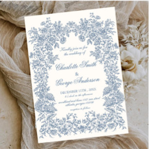 Convite Casamento Floral Vintage Garden azul