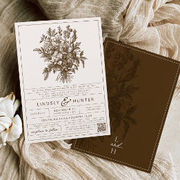 Convite Casamento Floral Vintage Marrom Marfim Romântico R