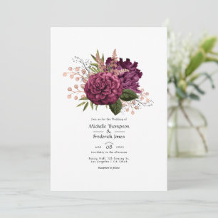 Convite Casamento Floral Vintage Marsala e Dourado Rosa