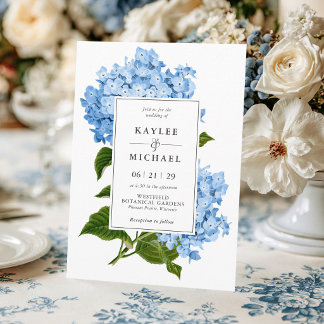 Convite Casamento Floral Vintage Moderno em Azul Hortênsia