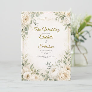 Convite Casamento Floral Vintage no Jardim com Moldura Dou