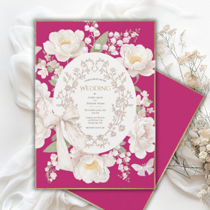 Convite Casamento Floral Vintage Peônia Rosa