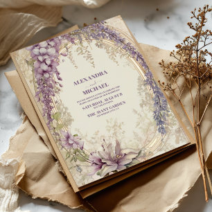 Convite Casamento Floral Vintage Roxo Dourado