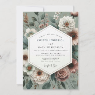 Convite Casamento Floral Vintage Sage