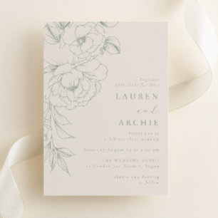 Convite Casamento Floral Vintage Sage Elegante