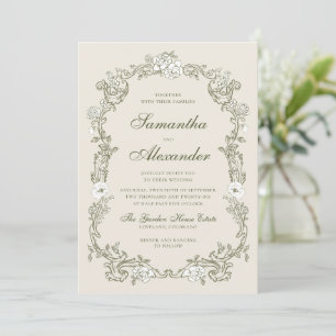Convite Casamento Floral Vintage Verde