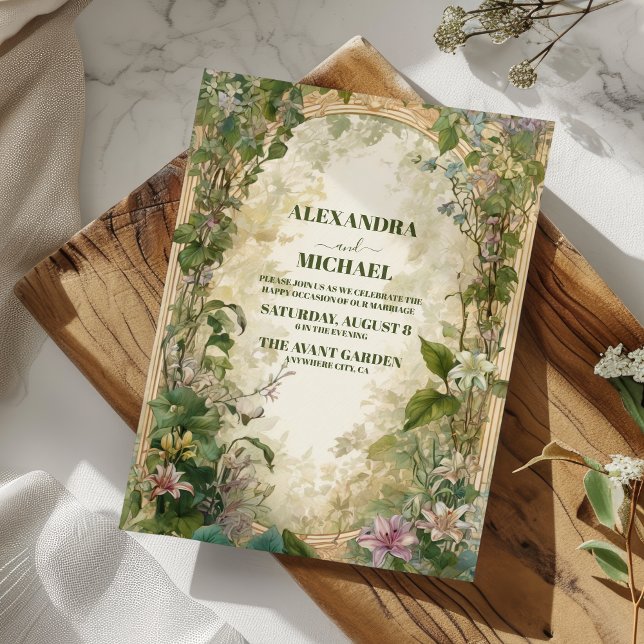 Convite Casamento Floral Vintage Verde (Criador carregado)