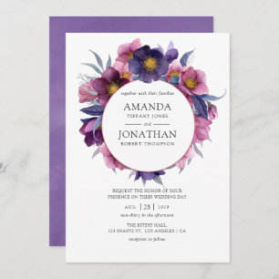 Convite Casamento Floral Violet Plum Watercolor