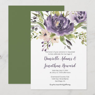 Convite Casamento Floral Violet Purple e Green Watercolor