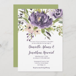Convite Casamento Floral Violet Purple e Green Watercolor