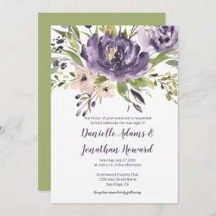 Convite Casamento Floral Violet Purple e Green Watercolor