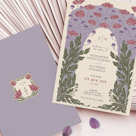 Convite Casamento Floral Violet Violet Art Nouveau