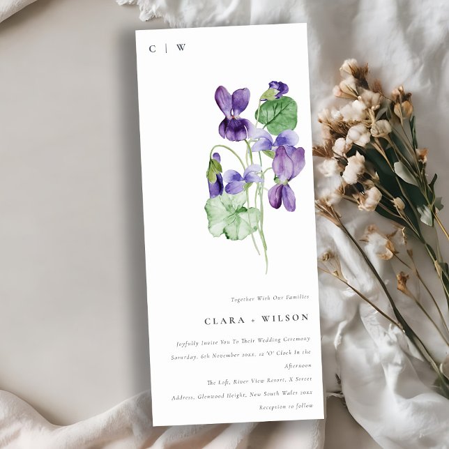 Convite Casamento Floral Violet Violet Monograma bonito (Criador carregado)