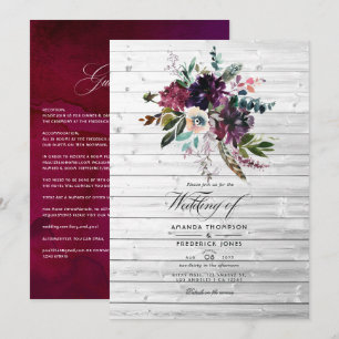 Convite Casamento Floral Violeta Bordo Rústico Boêmio
