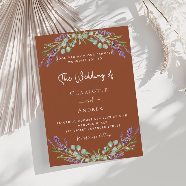 Convite Casamento floral violeta da lavanda Terracotta (Criador carregado)
