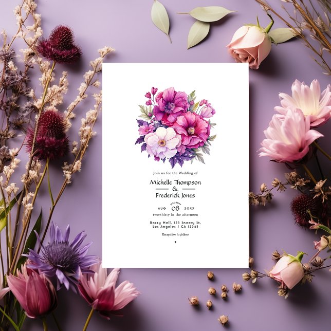 Convite Casamento Floral Violeta e Rosa (Criador carregado)