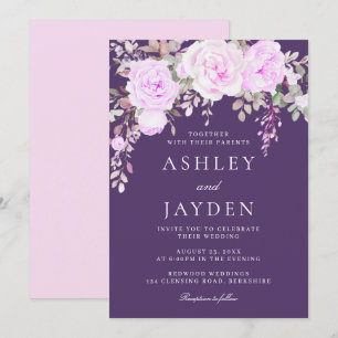 Convite Casamento Floral Violeta e Roxo Maravilhoso