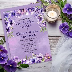 Convite Casamento Floral Violeta Elegante para Casal Madur