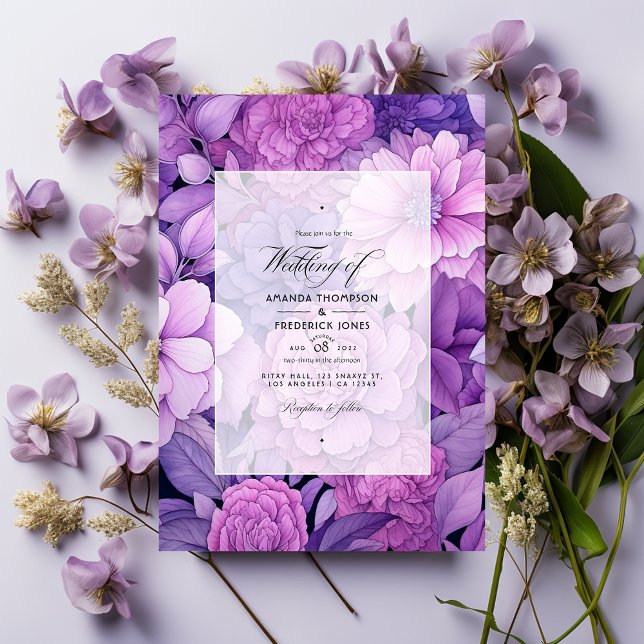 Convite Casamento Floral Violeta Empoeirada (Criador carregado)
