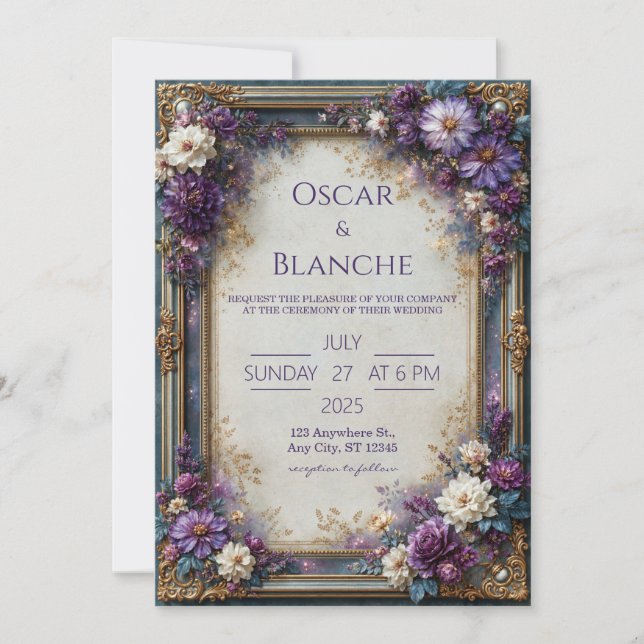 Convite Casamento Floral Violeta Empoeirado (Frente)