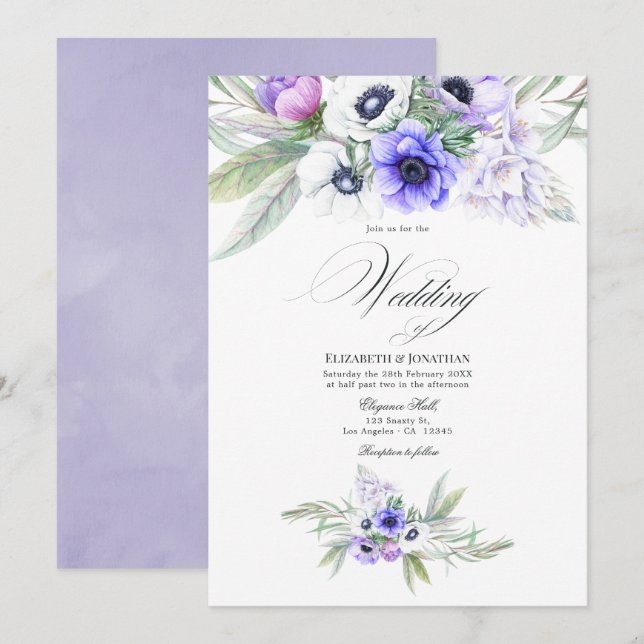 Convite Casamento Floral Violeta Pastel (Frente/Verso)