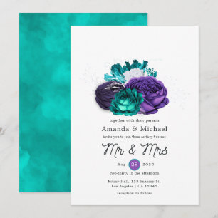 Convite Casamento Floral Violeta Rústico e Turquesa