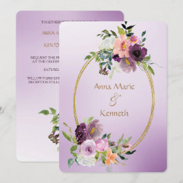 Convite Casamento Floral Violeta Violeta Dourado e Dupla F