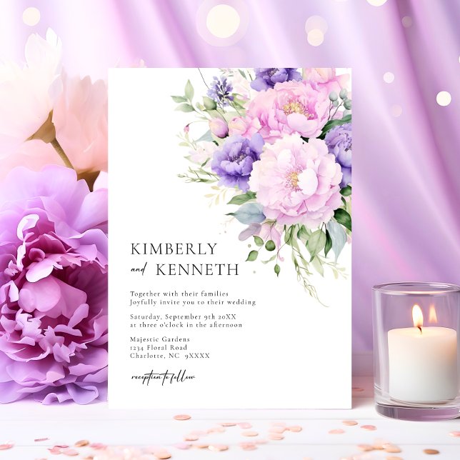 Convite Casamento Floral Violeta Violeta Rosa Lavanda Roxo (Chic Purple Lavender Pink Violet Floral Wedding Invitation)