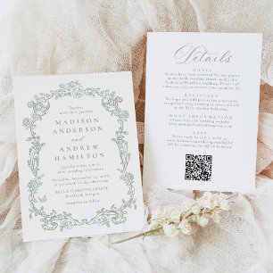 Convite Casamento Floral Vitoriano em Verde Salvia Tudo em