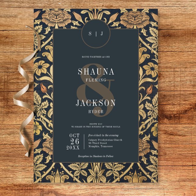Convite Casamento Floral vitoriano William Morris (Victorian Tapestry William Morris Floral Wedding Invitation)