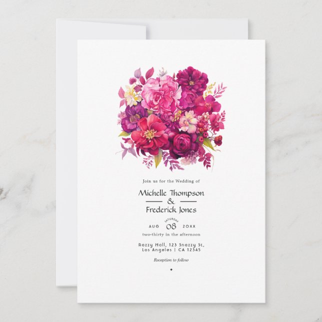 Convite Casamento Floral Viva Magenta (Frente)