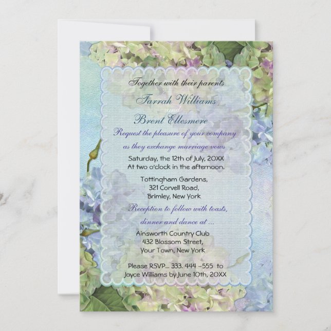 Convite Casamento Floral Watercolor Hydrangea (Frente)