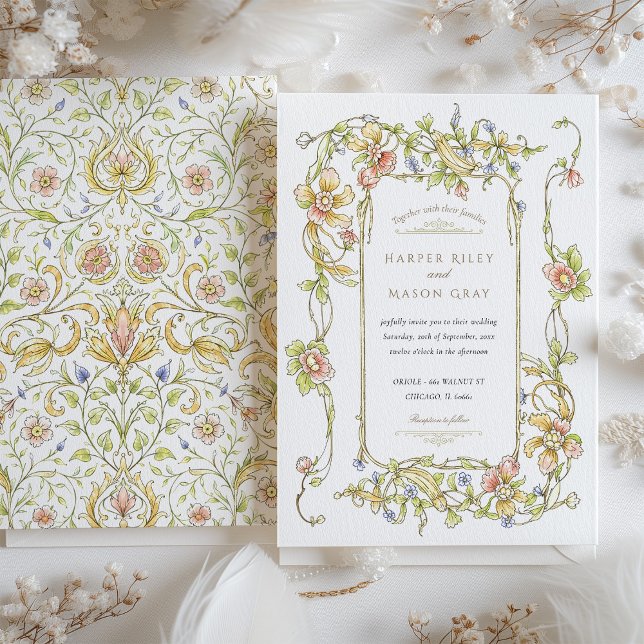 Convite Casamento Floral Whimsical Pastel Rococo (Criador carregado)