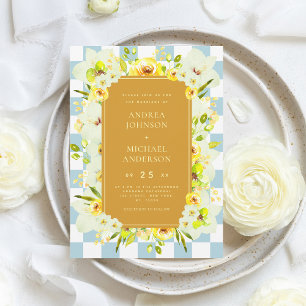 Convite Casamento Floral Xadrez Amarelo Verde Jardim