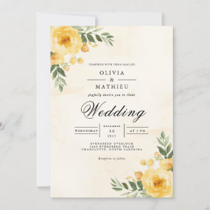 Convite Casamento Floreado Amarelo-ouro