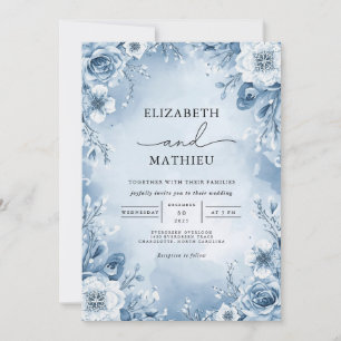 Convite Casamento Floreado Azul legal