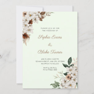 Convite Casamento Flores Brancas Rústicas Boho Verde Claro