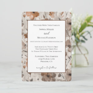 Convite Casamento Flores Creme Laranja Marrom